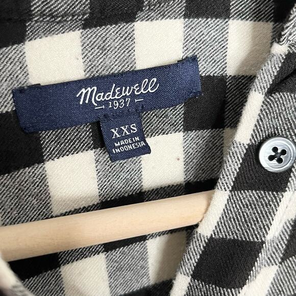 Madewell Womens Flannel Courier Shirt XXS Black Cream Check V Neck Short Sleeve - Picture 5 of 9